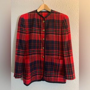 Liz Claiborne Women petite collection Tartan Plaid Blazer Size 4P Blue Red
